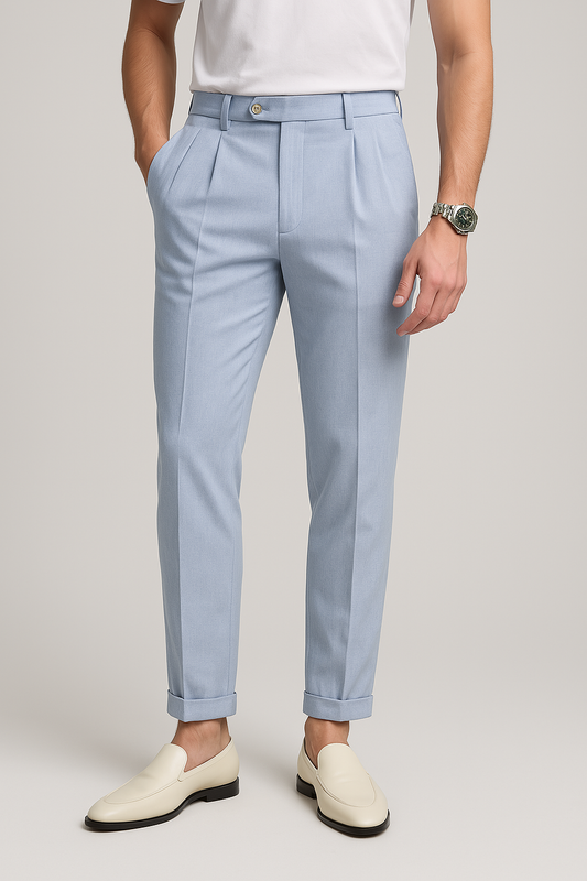 Pantalon homme droit – Taille haute – Tissu respirant texturé – Finitions élégantes