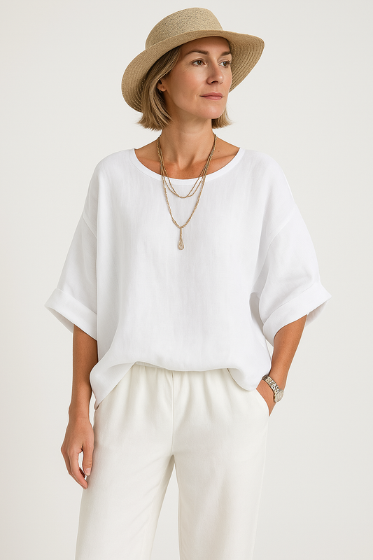 Blouse femme oversize – Manches 3/4 – Col rond – Coupe ample