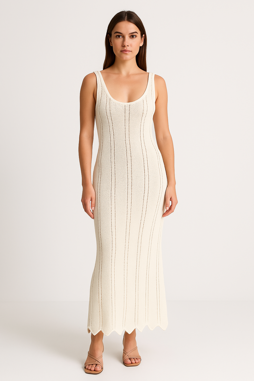 Women's knit dress – Fitted – Sleeveless – Backless – Ankle length