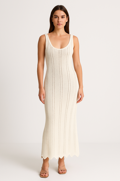 Women's knit dress – Fitted – Sleeveless – Backless – Ankle length