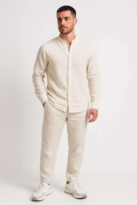 Ensemble Homme Décontracté – Tissu Naturel Respirant – Chemise Ample et Pantalon Droit