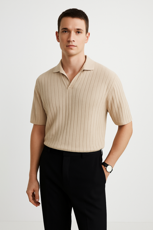 Polo homme – Coupe standard – Maille côtelée – Manches courtes confort respirant