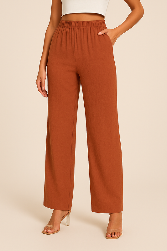 Pantalon droit femme – Coupe ample – Taille élastique – Tissu respirant fluide