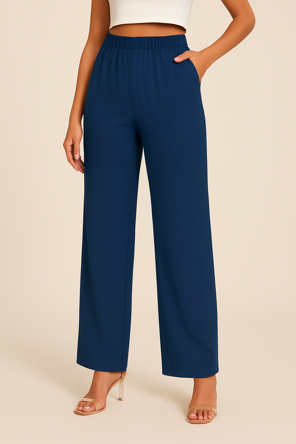 Pantalon droit femme – Coupe ample – Taille élastique – Tissu respirant fluide