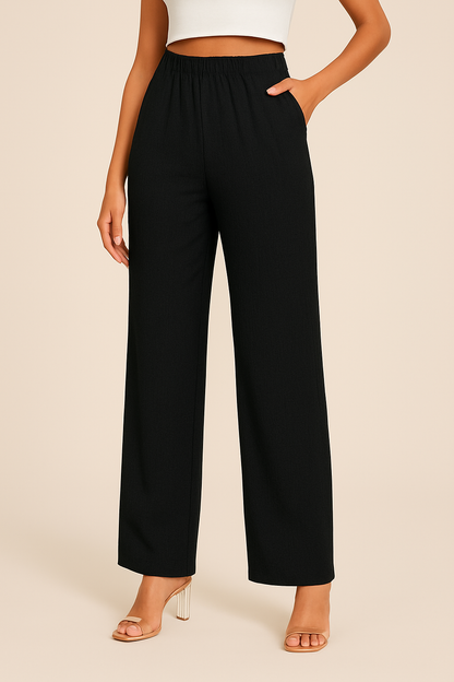 Pantalon droit femme – Coupe ample – Taille élastique – Tissu respirant fluide