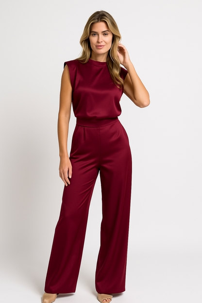 Combinaison Femme – Finition Satinée – Sans Manches – Dos Nu – Jambes Larges – Coupe Ample