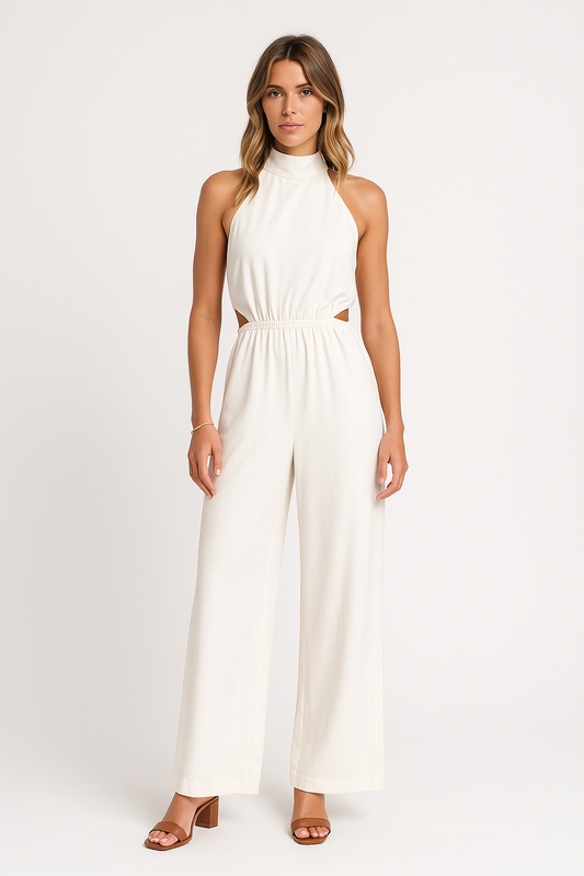 Combinaison femme – Coupe ample – Dos nu – Jambe large – Détails ajourés