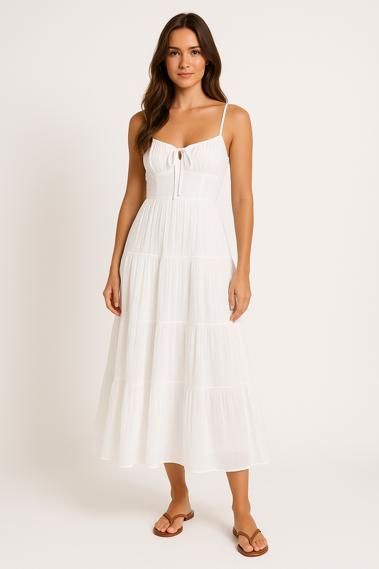 Robe longue femme – Bretelles fines – Dos nu – Coupe fluide – Jupe volantée