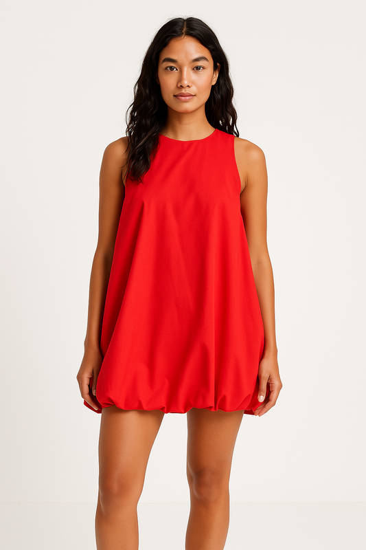Robe courte femme – Sans manches – Dos nu – Coupe trapèze fluide – Ourlet ballon