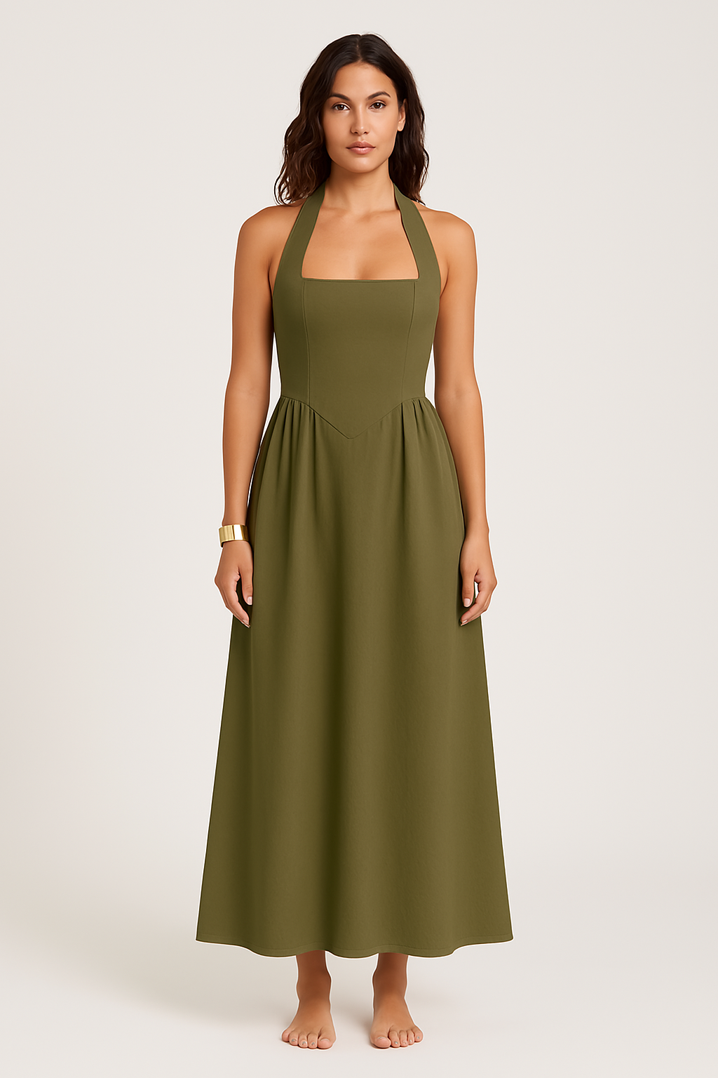 Robe longue femme – Dos nu – Col halter – Coupe évasée élégante