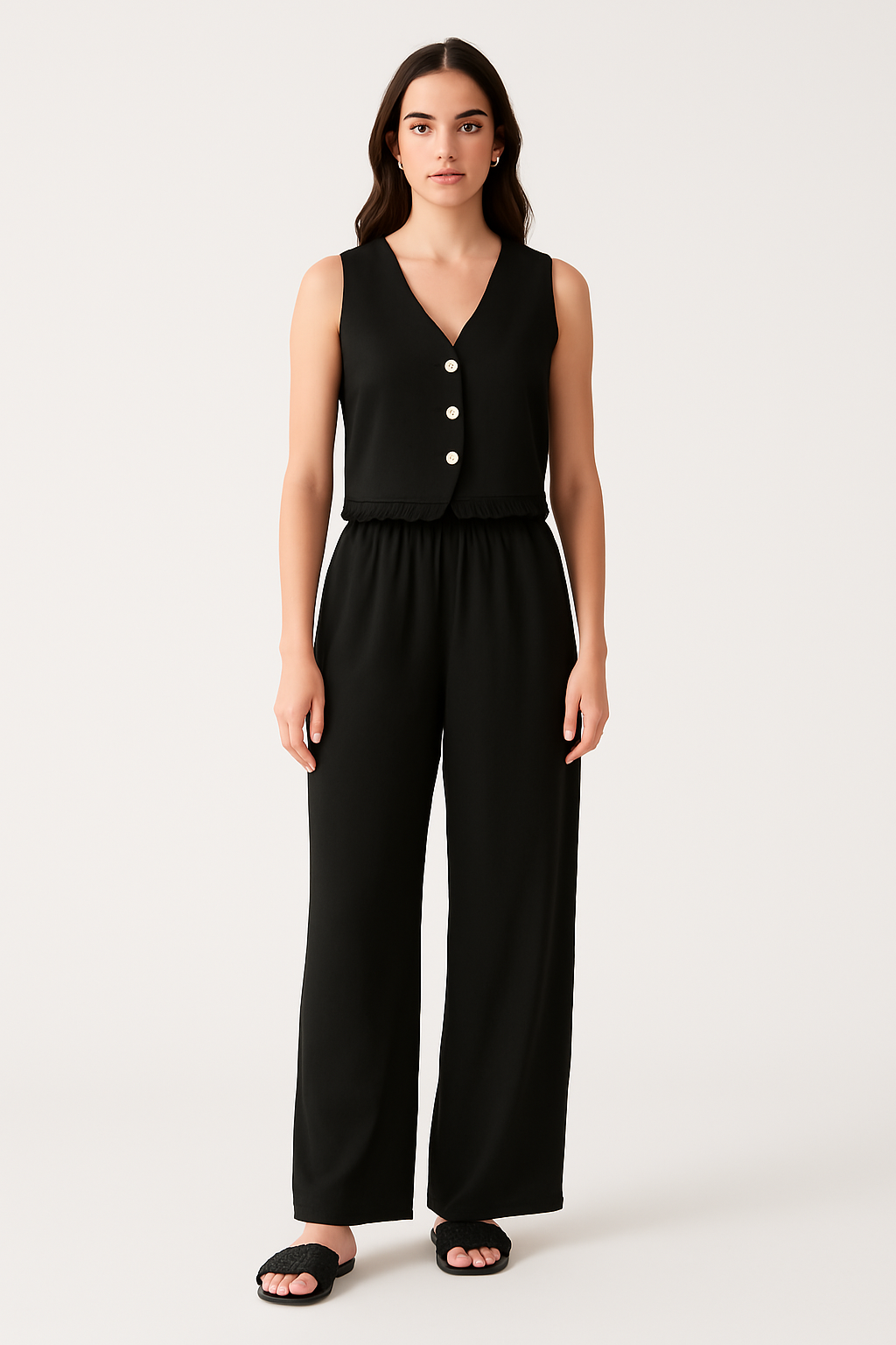 Women's vest – Fitted cut – Lightweight breathable fabric – Buttons – Lace trim