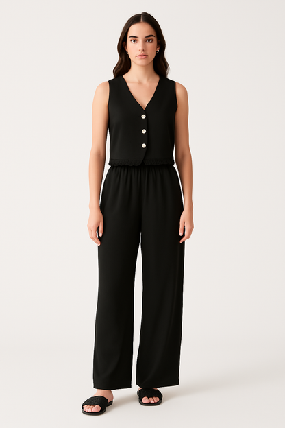 Women's vest – Fitted cut – Lightweight breathable fabric – Buttons – Lace trim