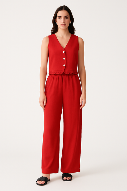 Women's vest – Fitted cut – Lightweight breathable fabric – Buttons – Lace trim