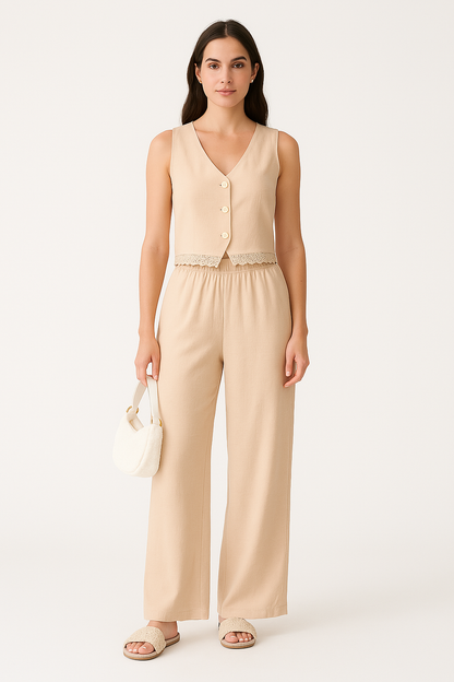 Women's vest – Fitted cut – Lightweight breathable fabric – Buttons – Lace trim