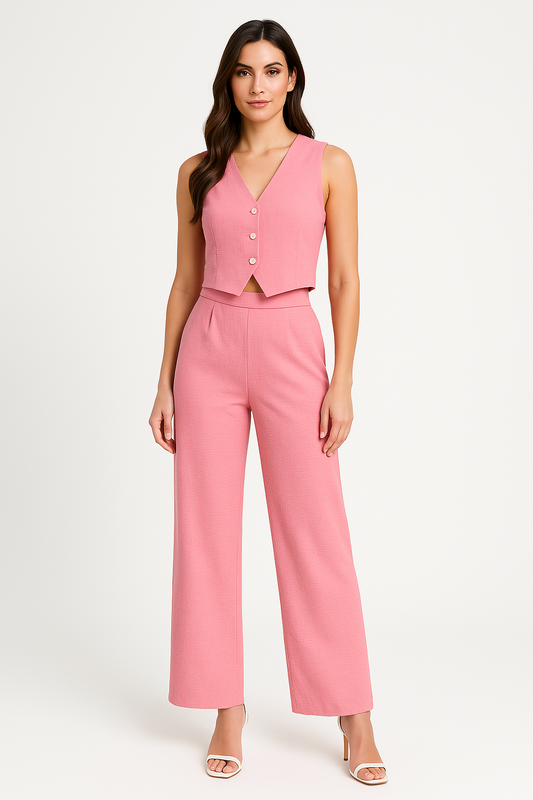 Ensemble gilet et pantalon pour femmes - coupe cintrée - encolure en V - pantalon à jambes larges
