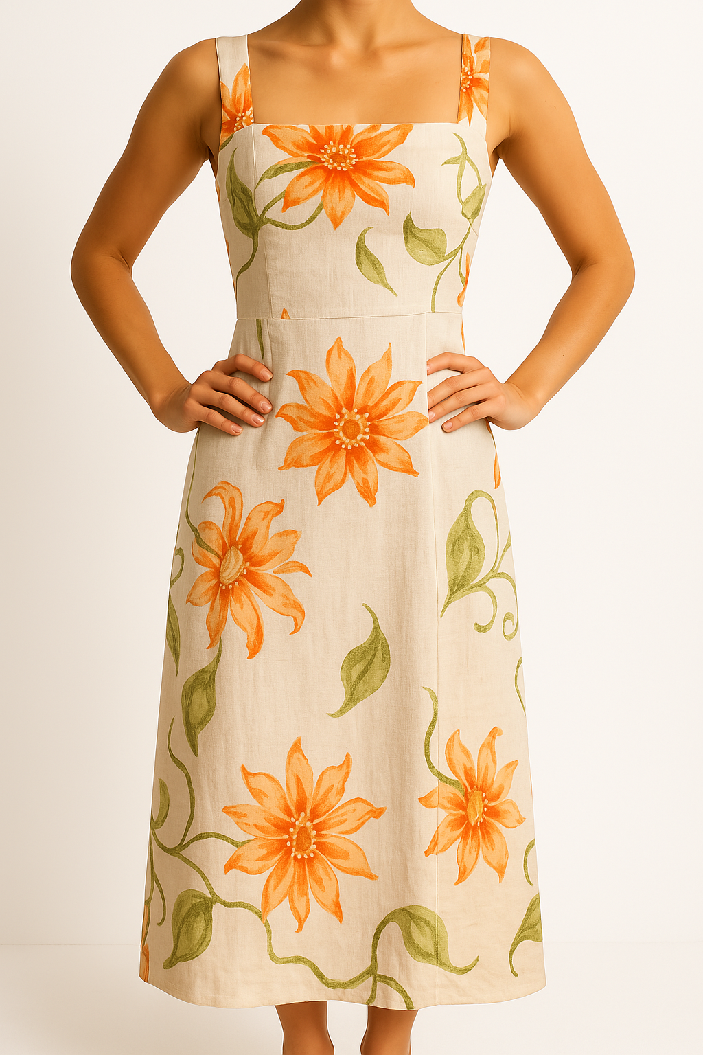 Robe longue femme – Coton – Dos nu – Imprimé floral – Col carré élégant