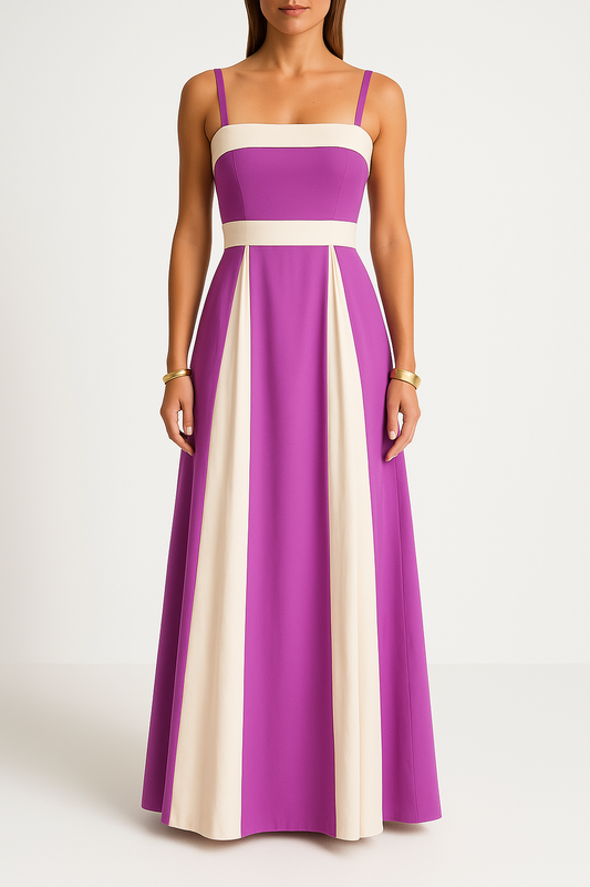 Robe longue femme – Taille haute – Bretelles fines – Coupe évasée élégante