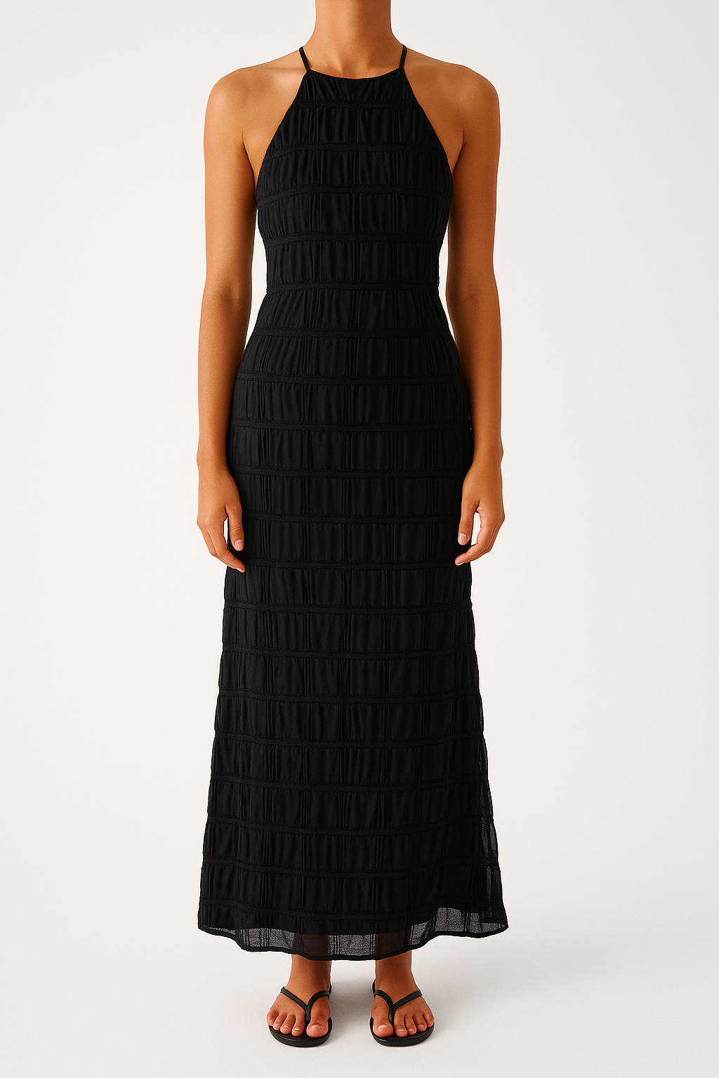 Robe longue femme – Coupe moulante – Tissu plissé – Dos nu – Tenue élégante