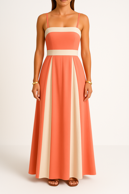 Robe longue femme – Taille haute – Bretelles fines – Coupe évasée élégante
