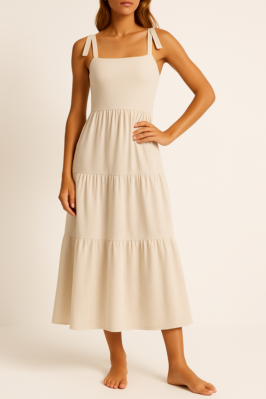 Robe femme évasée – Coton – Bretelles réglables – Coupe midi sans manches