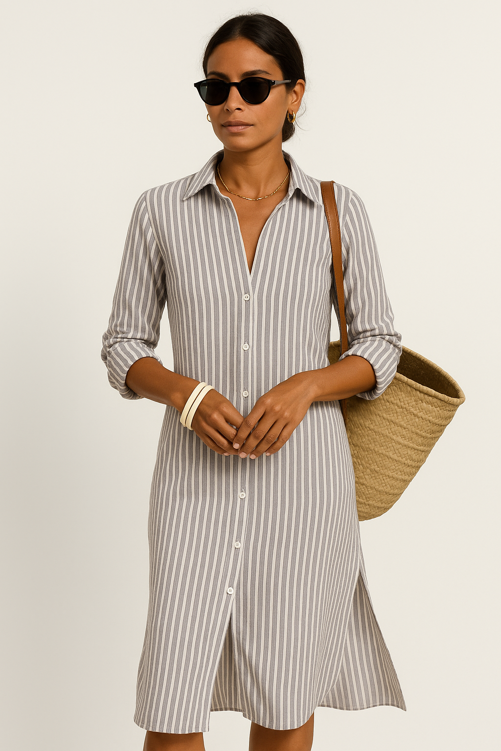 Robe Chemise Femme – Coupe Décontractée – Boutonnée – Manches Longues – Fibre Respirable