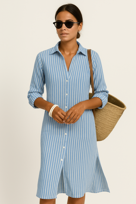 Robe Chemise Femme – Coupe Décontractée – Boutonnée – Manches Longues – Fibre Respirable
