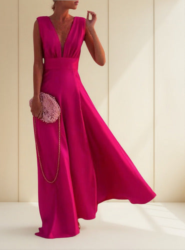 Robe longue femme – Col en V profond – Sans manches – Motif géométrique