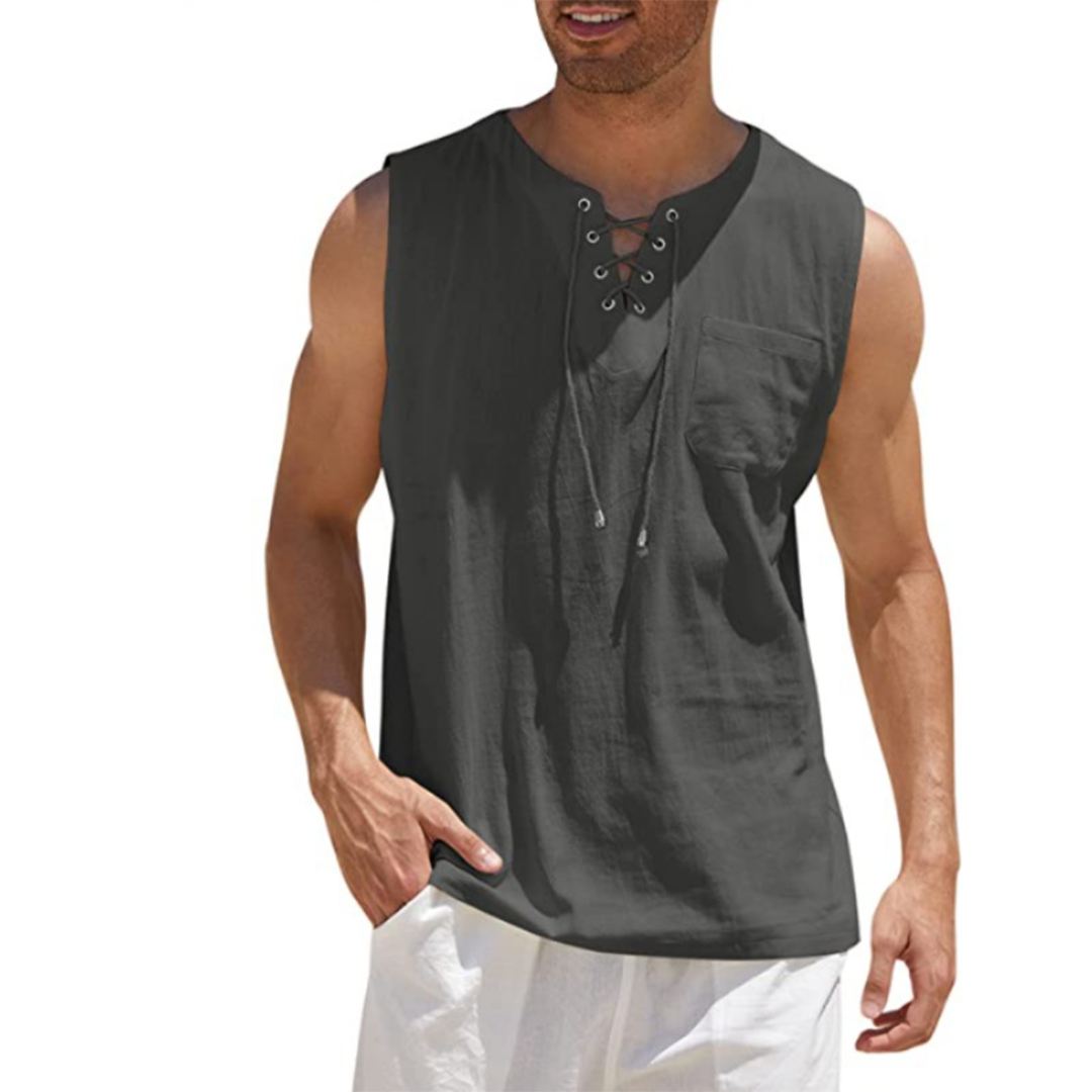 Débardeur Homme – Coupe Ample – Tissu Respirant – Devant Lacé – Style Décontracté