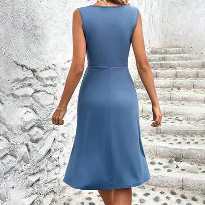 Robe midi femme – Coupe évasée – Sans manches – Décolleté croisé – Tissu respirant