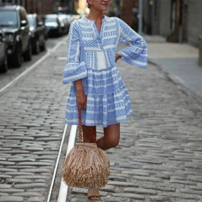 Robe bohème femme – Coupe évasée – Tissu respirant – Manches évasées – Col en V