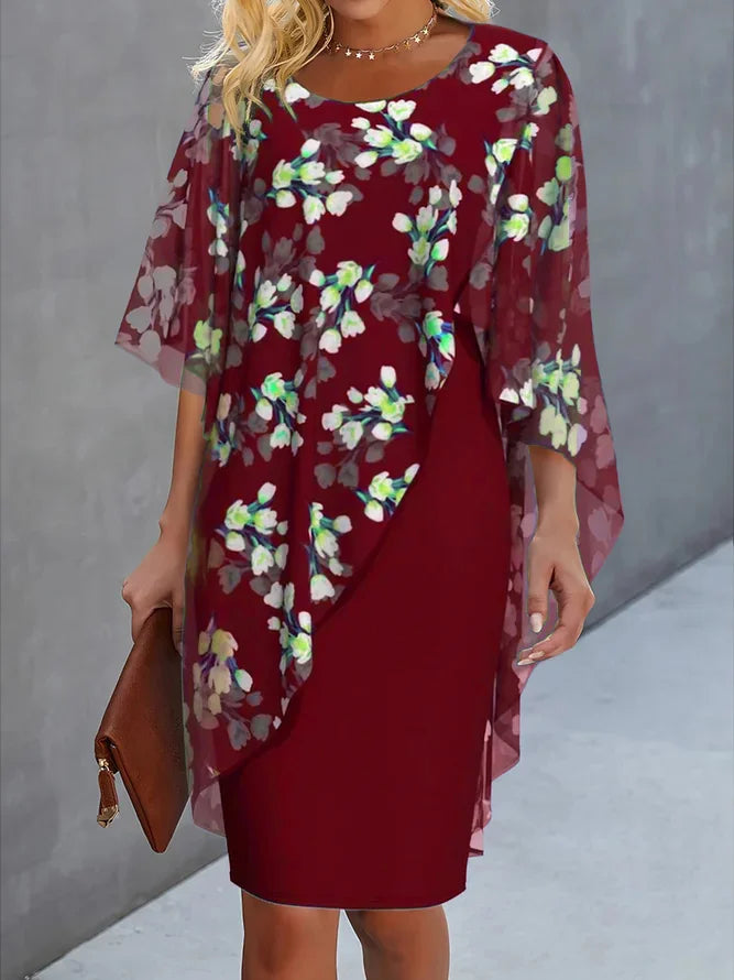 Robe femme – Coupe fluide – Tissu léger – Motif fleuri – Superposition asymétrique