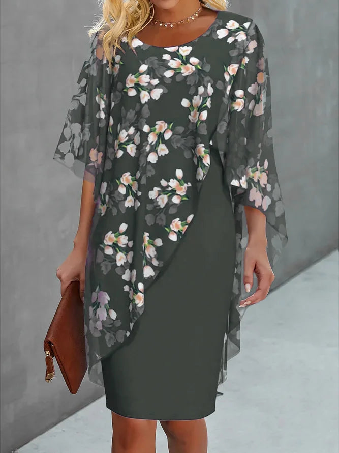 Robe femme – Coupe fluide – Tissu léger – Motif fleuri – Superposition asymétrique