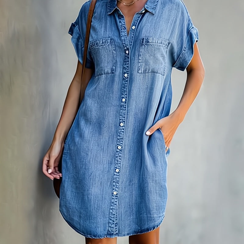 Robe Chemise Femme – Coupe Décontractée – Manches Courtes – Fibres Naturelles Respirantes