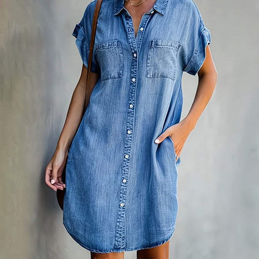 Robe Chemise Femme – Coupe Décontractée – Manches Courtes – Fibres Naturelles Respirantes