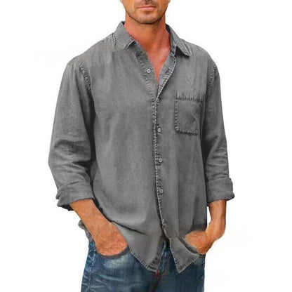 Chemise homme décontractée – Coupe droite – Tissu respirant – Manches longues – Poche poitrine