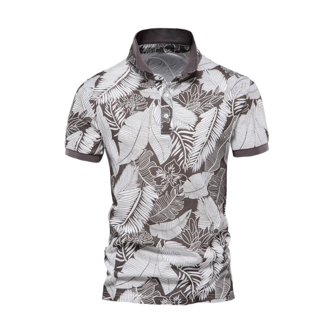 Polo homme – Coupe slim – Tissu respirant – Manches courtes – Imprimé tropical