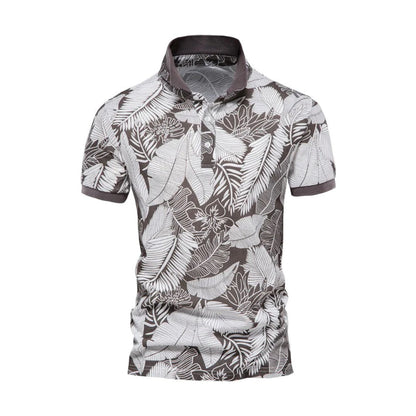 Polo homme – Coupe slim – Tissu respirant – Manches courtes – Imprimé tropical