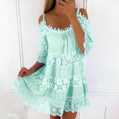Robe femme épaules dénudées – Coupe fluide – Dentelle fine – Tissu respirant
