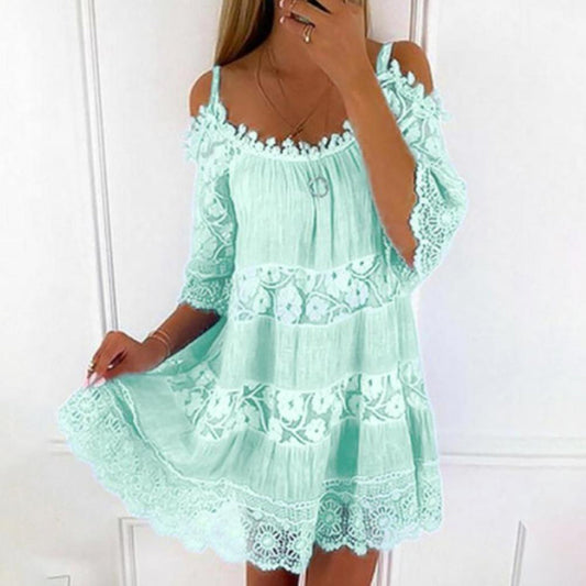 Robe femme épaules dénudées – Coupe fluide – Dentelle fine – Tissu respirant