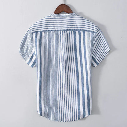 Chemise homme manches courtes – Coupe décontractée – Tissu respirant – Col mao – Rayures