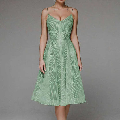 Robe midi femme – Coupe évasée – Bretelles fines – Décolleté en V