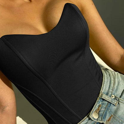 Corset court femme – Tissu luxueux – Décolleté cœur – Sans bretelles structuré