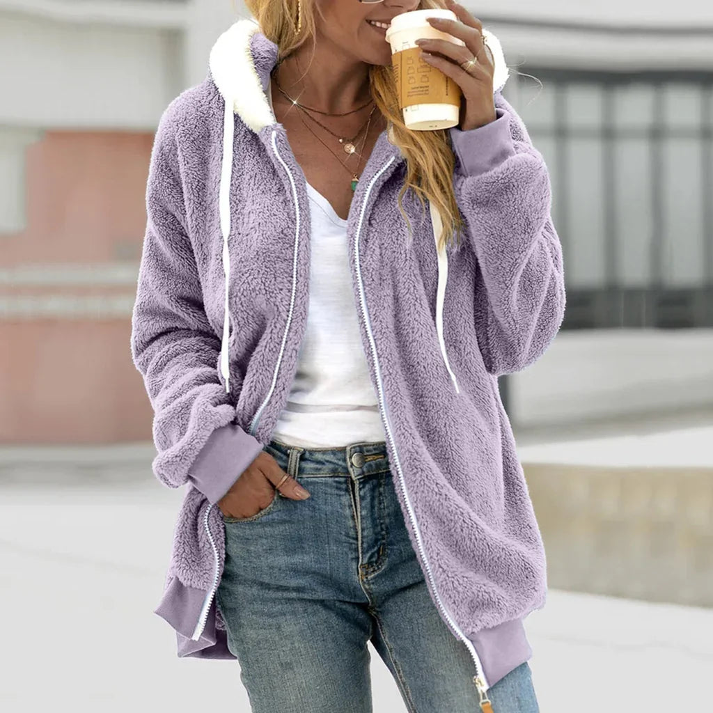 Gilet femme en polaire – Coupe oversize – Capuche – Zip intégral – Poches latérales