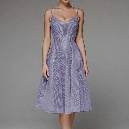 Robe midi femme – Coupe évasée – Bretelles fines – Décolleté en V