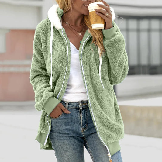 Gilet femme en polaire – Coupe oversize – Capuche – Zip intégral – Poches latérales