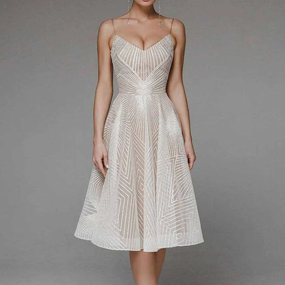 Robe midi femme – Coupe évasée – Bretelles fines – Décolleté en V