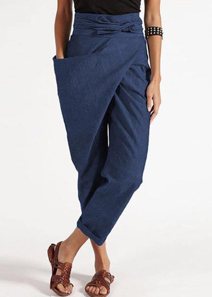 Pantalon femme – Taille haute – Coupe ample – Détail noué – Fibres naturelles