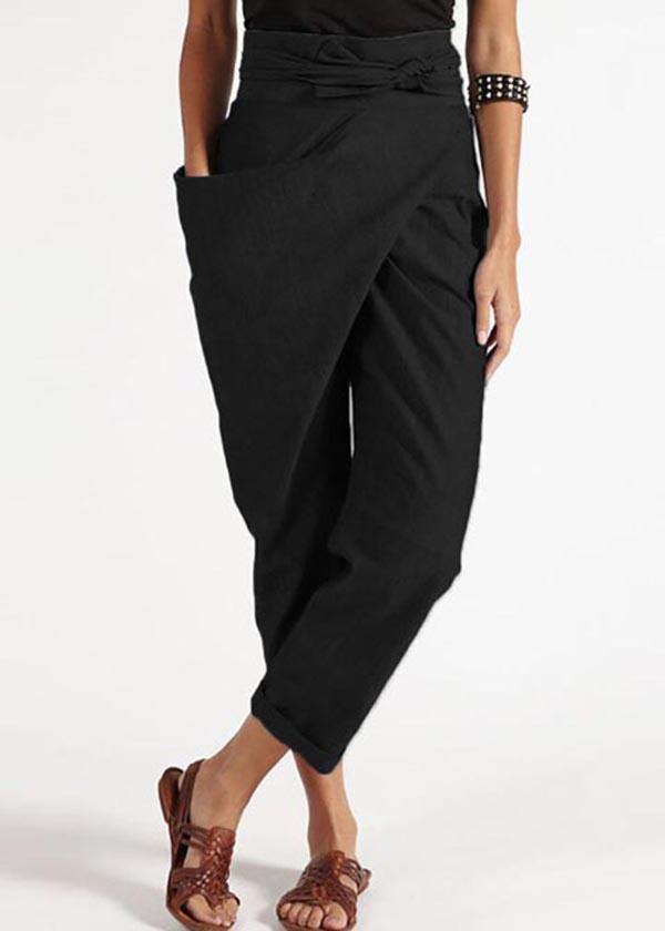 Pantalon femme – Taille haute – Coupe ample – Détail noué – Fibres naturelles