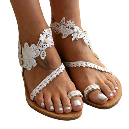 Chaussons femme – Bout ouvert – Détail dentelle florale – Tissu respirant doux