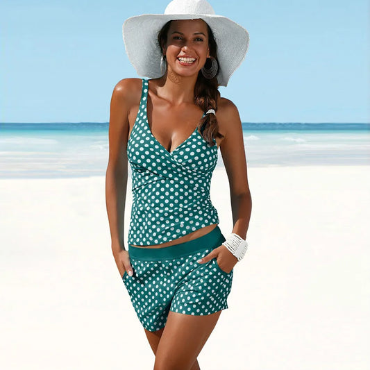 Tankini Femme – Coupe Ajustée – Tissu Respirant – Décolleté Plongeant – Short Confort